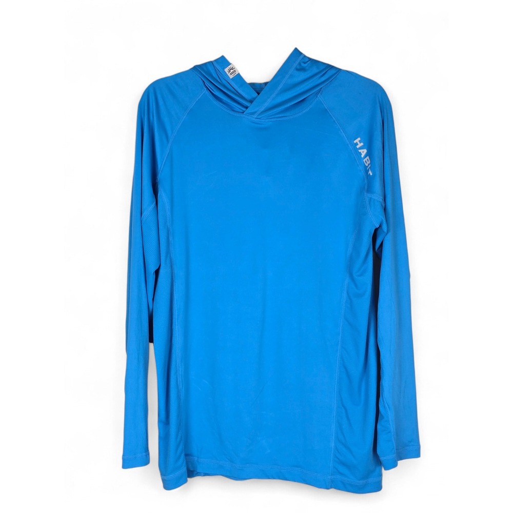 Habit Mens Solar-Factor Hoodie Malibu Blue UPF Sun Shirt Size Small